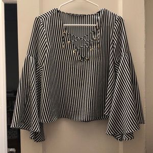Zara Navy and White Stripe Top